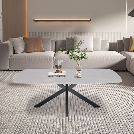 Table basse 130x70x45 cm en pierre gris frittée et métal - ATREIDE