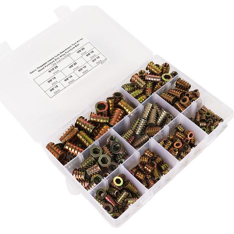 200-teiliges Sortiment an Gewindeeinsätzen und Muttern für Holzmöbel, Zinklegierung, für Möbelschrauben M4 M5 M6 M8 M10 (1/5)