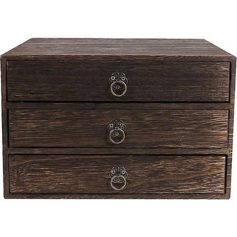 Schreibtisch-Aufbewahrungsbox aus Massivholz im Retro-Stil mit Schubladen. Schreibtisch-Organizer für Schmuck und Kosmetik. (1/5)