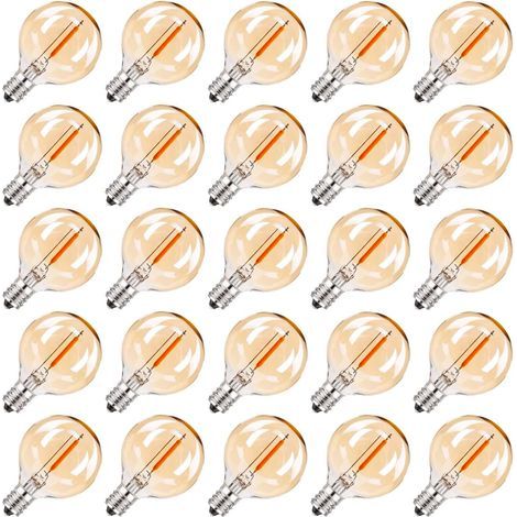 Pack of 25 E12 LED Bulbs, Replacement Globe G40 String Lights, Decorative Edison Style Retro Bulbs, Warm White 2200K, 230V, 25 Pack G40 7W Replacement LED Bulbs for Parties, Gardens, etc. (1/5)