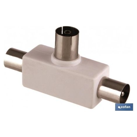 Adaptateur d'Antenne TV en forme de T Connexion 1 Mâle et 2 Femelles Couleur Blanche