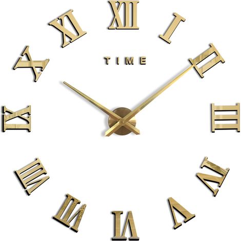 Wanduhren, Moderne DIY-Wanduhr mit römischen Ziffern, 3D-Wanduhr, Aufkleber-Dekor, einfache Montage, moderne Wanddekoration für Zuhause, Büro, Hotel (Gold) (1/5)