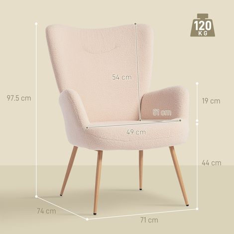 Fauteuil moderne recouvert de tissu sherpa (dossier haut et accoudoirs), beige (1/5)