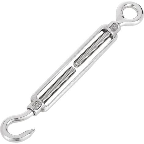 1 tendeur de câble, anneau à crochet, acier inoxydable 304 A2, diamètre filetage 8 mm, longueur réglable 19 à 28 cm, pour câblage de clôture ou garde-corps (1/5)