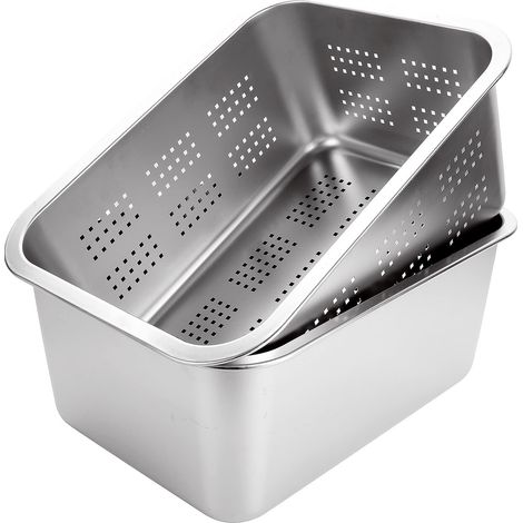 Bol à vaisselle et passoire, grand bol à mélanger rectangulaire en acier inoxydable 304 de 10 litres, lavabo, cuve à vaisselle, 36 x 27 x 15 cm, 2 pièces, 1 paquet (1/5)