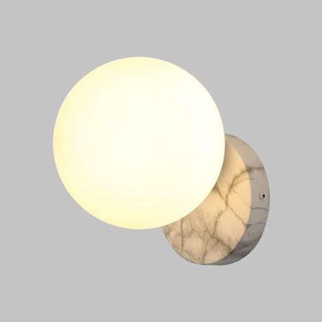 Applique murale à motif marbre, lampe de chevet sphérique, applique en métal avec abat-jour en verre blanc, douille E27, applique murale moderne et minimaliste for couloir (1/5)