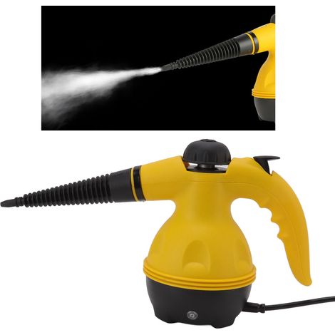Limpiador a vapor eléctrico portátil, alta temperatura, amarillo/negro, presión de 3,5 bares, 350 ml, 110 V (estándar estadounidense), con accesorios desengrasantes.
