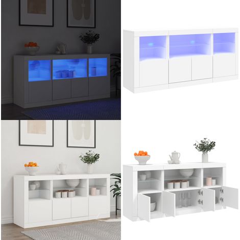 Buffet avec lumières LED blanc 142,5x37x67 cm - Buffet Design Moderne - Meuble Rangement - Luminaire Led Rgb - Armoire Entrée - Décoration Intérieur - Home & Living (1/5)
