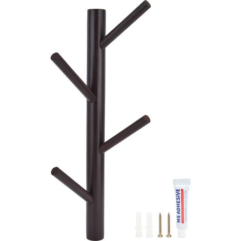 Porte-manteau mural sans perçage, porte-serviettes, porte-chapeaux en forme de branche d'arbre pour salon (marron, 4 crochets) (1/5)