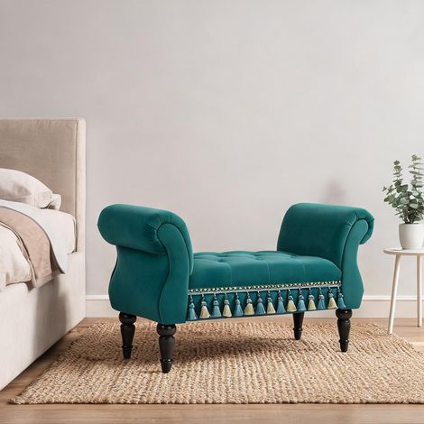 Banc rembourré en velours vert vintage pour salon 117 cm en foam (1/5)