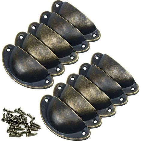 10Pcs Poignée Coquille Rétro Poignee de Meuble Vintage Bouton Tiroir Poignée avec 20 Vis pour Placards Armoire Commode Tiroirs (1/5)