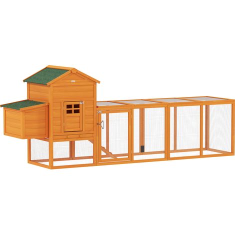 Gallinero madera grande 3-6 gallinas techo asfáltico nido bandeja extraíble 297,5x68x118 cm naturel