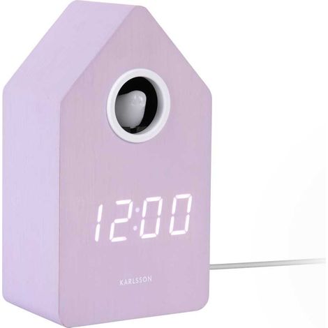 Réveil LED Horloge Coucou effet bois Violet clair sur prise - (1/5)