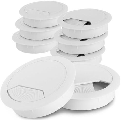 White Desk Cable Pass – Set of 8 Cable Passes 60mm Ø – Robust Plastic Desk Cable Pass (1/4)