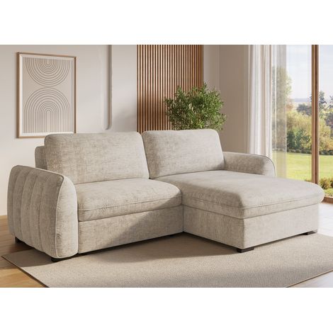 Deco In Paris – Canapé d'angle convertible réversible avec coffre – Velours chiné beige – Assise généreuse et coussins moelleux – Design moderne (1/5)