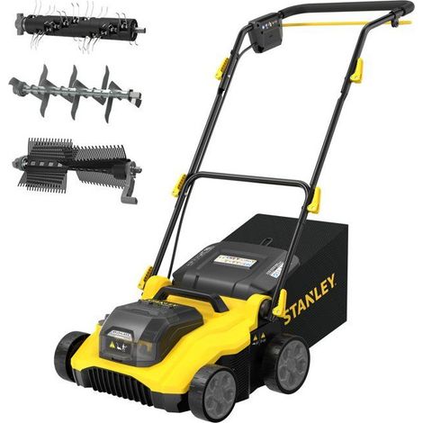 STANLEY Bürstenloser Elektro-Rasenlüfter 36 cm Gelb/Schwarz mit abnehmbaren Vertikutier- und Zinkenaufsätzen (1/5)