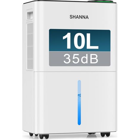 Deshumidificateur d air 10L/J, déshumidificateur pour maison 30m² avec arrêt automatique, idéal pour, salles de bains, chambres, appartements, sous-sols, Échange 1 an, 10 ans (1/5)