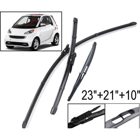 Lot de 3 Balais d'essuie-glace avant et arrière pour Smart ForTwo W451 Coupé 2007 2008 2009 2010 2011 2012 2013 2014