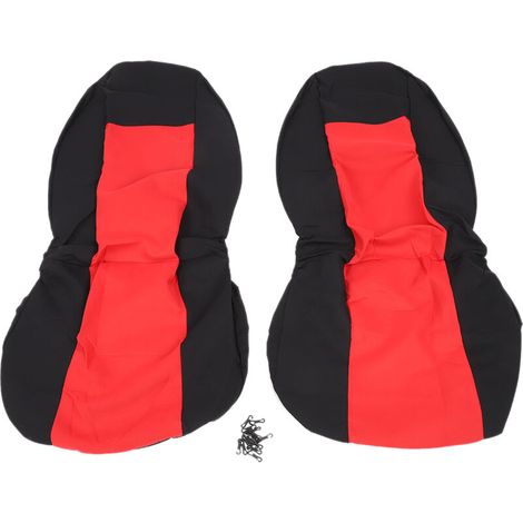 Car Seat Cover, 2-Piece Car Seat Cover Set, Complete with Integrated Safety Belt and High Backrest, Fabric + 2mm Sponge (Red - Black)