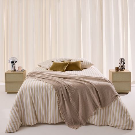sweeek - Lot de 2 tables de chevet décor bois et tissu 2 tiroirs naturel - Kuba (1/5)