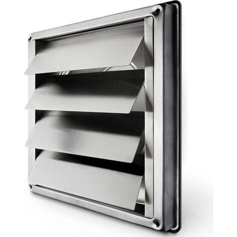 Grille Ventilation 150 mm Grille Inox Anti-retour à Lamelles Mobiles Fermeture Automatique Grille de Hotte Résistant aux Intempéries/Mesure carrée 184x184mm / Aeration Inox (1/5)