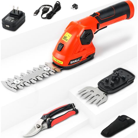 SHALL Cisaille à gazon et taille-haie sans fil - 7,2 V Coupe-herbe électrique 2 en 1 Cisailles à haies, tondeuses à haies Coupe-herbe avec ciseaux d'élagage,Taille-haies électrique