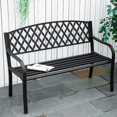 Banco de Jardín de 2 Plazas con Respaldo Decorativo y Reposabrazos para Terraza Balcón Patio Exterior Carga 240 kg Hierro Fundido y Acero 128x58,5x89 cm Negro (1/5)