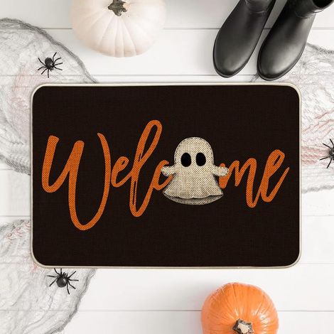 Zerbino di benvenuto a tema fantasma di Halloween - Decorazione stagionale - Tappeto per interni ed esterni - 40 x 60 cm (1/4)