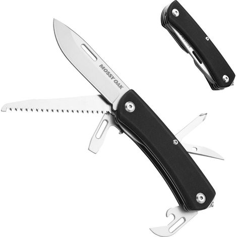 10-in-1 Multitool Klappmesser mit Edelstahlklinge, Flaschenöffner, Säge, Schraubendreher für Camping & Outdoor