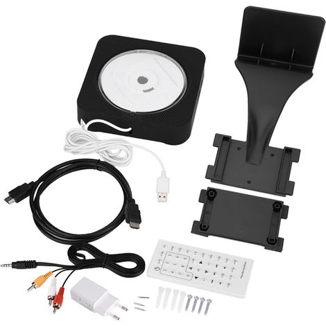 Lecteur DVD CD Bluetooth mural noir avec télécommande, haut-parleur intégré, fixation au mur, compatible EU (1/5)