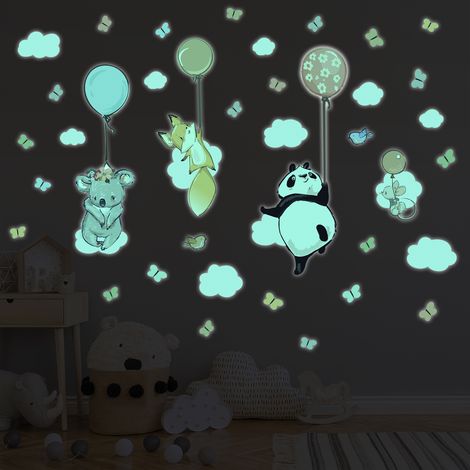 Sticker phosphorescent lumineux - ANIMAUX HEUREUX VOLANTS - Autocollant mural plafond enfant fluorescent - 40x30cm (1/5)