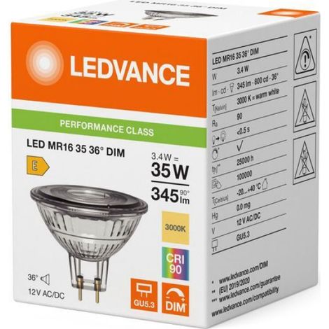 Ledvance LED Réflecteur GU5.3 MR16 3.4W 345lm 36d - 930 Blanc Chaud Blanc Chaud Dimmable - Équivalent 35W (1/3)