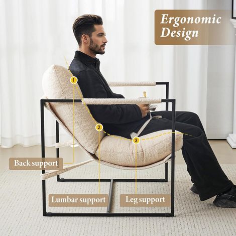 Modern Lounge Chair Accent Chair with Metal Frame and 4inch thick Boucle Fabric Ergonomic Cushions LUCA WHITE (1/5)
