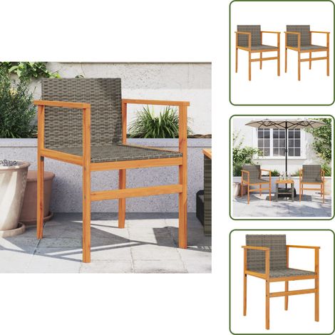 The Living Store Chaises de jardin lot de 2 gris résine tressée et bois massif - Chaise De Jardin - Mobilier De Jardin - Fauteuil De Jardin - Résine Tressée - Rotin Synthétique (1/5)
