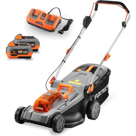 FUXTEC Cortacésped a batería 40 V (2×20 V) FX-E2RM37, ancho de corte 37 cm, 2 baterías Li-ion 4 Ah, cargador doble 2,4 A, recogedor 40 L