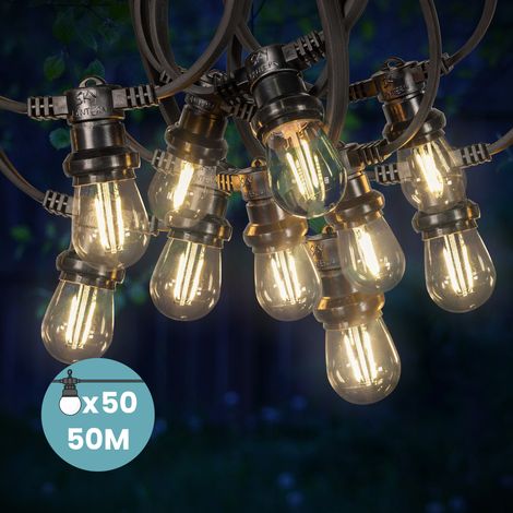 Guirlande Guinguette 50M 50 Bulbes Filament Blanc Chaud - Guirlande Lumineuse Ampoule E27 Transparente - Guirlande Guinguette Led Filament rétro (1/5)