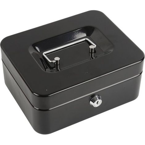 Casserole à billets en tôle d'acier, verrouillable avec 2 clés et insert pour billets, noire, 200 x 161 x 89 mm, noire (1/5)