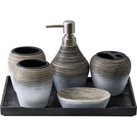 Ensemble d'accessoires de salle de bain avec brosse à dents, gobelet, bouteilles de Lotion pour rince-bouche, porte-savon (1/5)