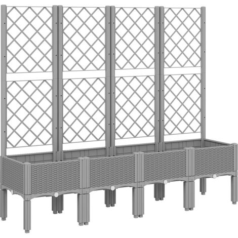 Vassoio per fioriera aiuola rialzata piante fiori terrazza giardino con traliccio leggero 160 x 40 x 142 cm PP grigio 020038351