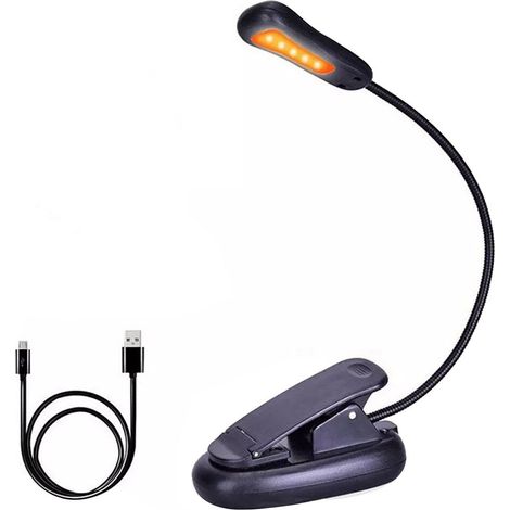 LED Reading Light, 5 LEDs, 3 Light Levels, USB Rechargeable, Black (1/5)