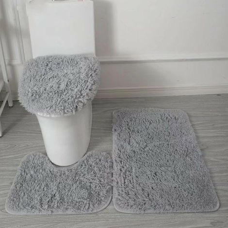 BRAVIX Tapis de Bain Ensemble, Set de Tapis Toilette Antidérapant orbant Tapis, Tapis Salle de Bain + Tapis Contour WC + Couvercle de Couvercle de Toilette (Gris) (1/5)