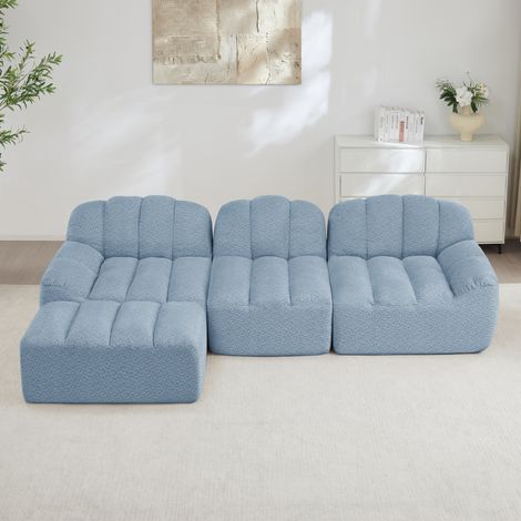 Modulares 3-Sitzer Ecksofa mit 1 Ottoman, aus blauem Stoff HAVRYA (1/5)