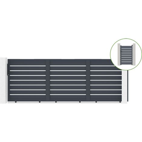 Portail coulissant 4,5m VOGEL H.160cm alu + portillon VOGEL H160 GRIS (1/4)