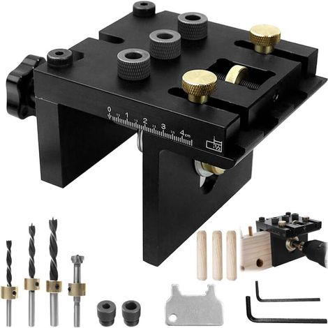 3 en 1 Gabarit de Percage Jeu, 6/8/10/15 mm Chevilles en Bois Perçage Précis, Module Détachable, Outil Auxiliaire de Cheville avec Clip de Positionnement, Outil Auxiliaire de Perçage (noir) (1/2)