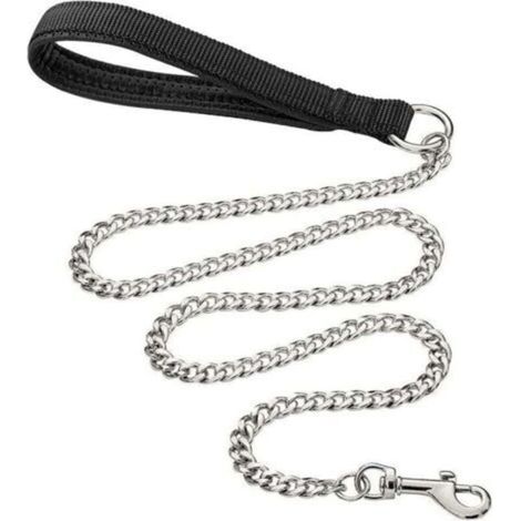 Laisse pour chien en métal robuste, 180 cm, résistante aux morsures, avec poignée rembourrée souple pour chiens de grande et moyenne taille (180 cm 3 mm) (1/4)