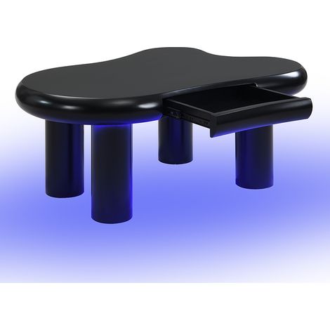 Tavolino da salotto nero a forma di nuvola in MDF, LED 16 colori e cassetto HOMVRA (1/5)