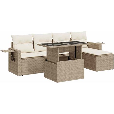 Maison Exclusive - Set Divano da Giardino 6 pz con Cuscini Beige in Polyrattan (1/5)