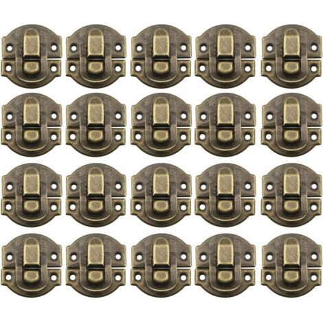 20Pcs Fermoir Métal Verrouillage Moraillon Vintage Boîte Porte Coque Coffre Fer Ensemble Loquet Tiroir Antique pour Armoire à Bijoux en Bois Décoratif (Bronze) (1/4)