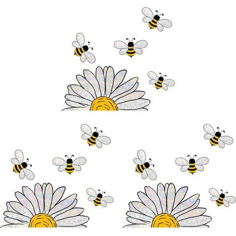 3X Adorables Autocollants en Verre de Style Abeilles, Autocollants de Fenêtre D 'Abeille - Autocollants de Vitrail de Tournesol, Autocollants de (1/4)
