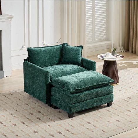 Puf modular para sofá 94x58x51 cm verde, doble cojín de tela chenilla, salón MEUBLIV (1/5)